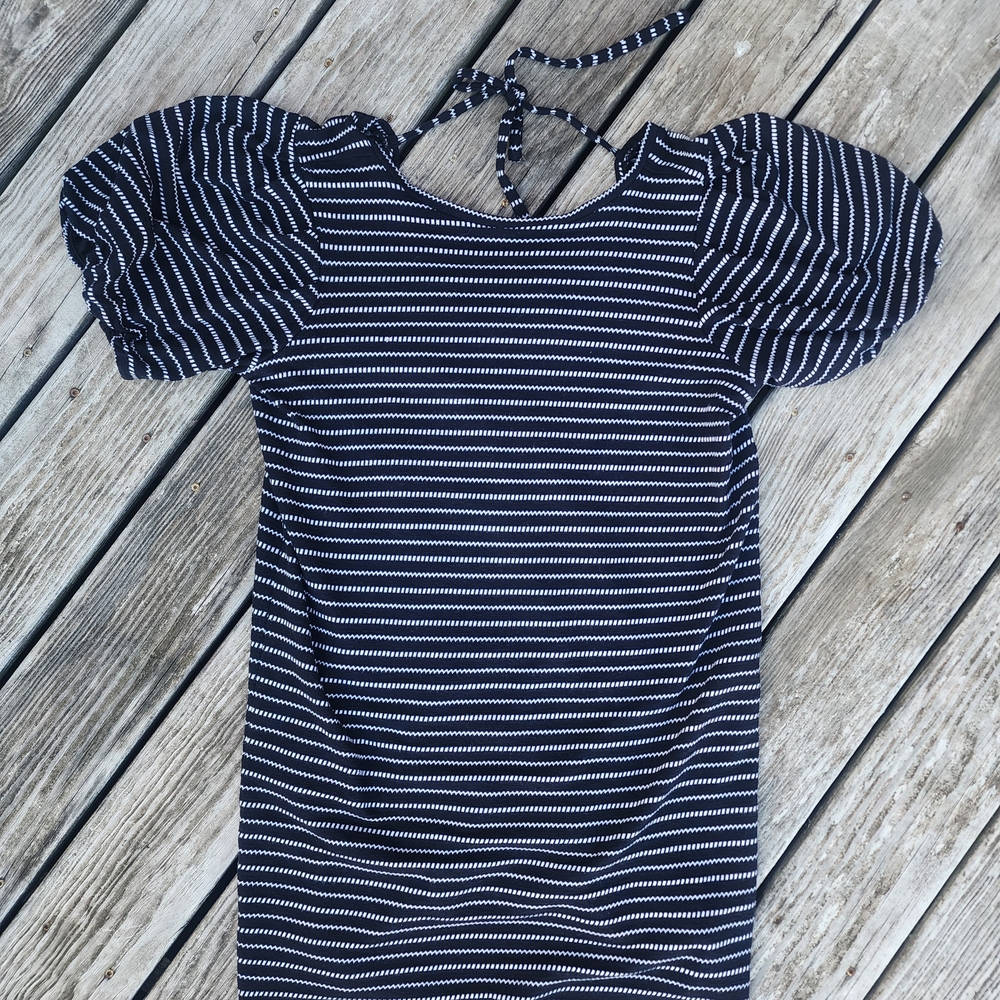LOFT Navy and White Striped Beach Dress. Size Large